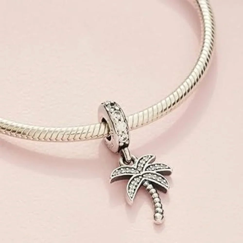 Pandora Sparkling Palm Tree Dangle Charm Sterling Silver Clear CZ ALE S925